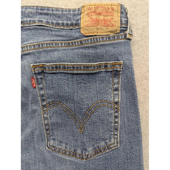 Levis 519 Jeans Womens 13 Medium Blue Low Flare Distressed Bootcut Denim Pants - Picture 12 of 16